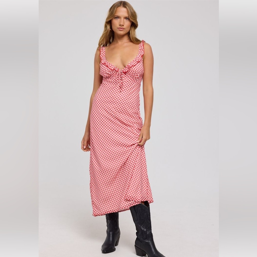 Luck & Trouble Ruby Red and White Gingham Maxi Dress
